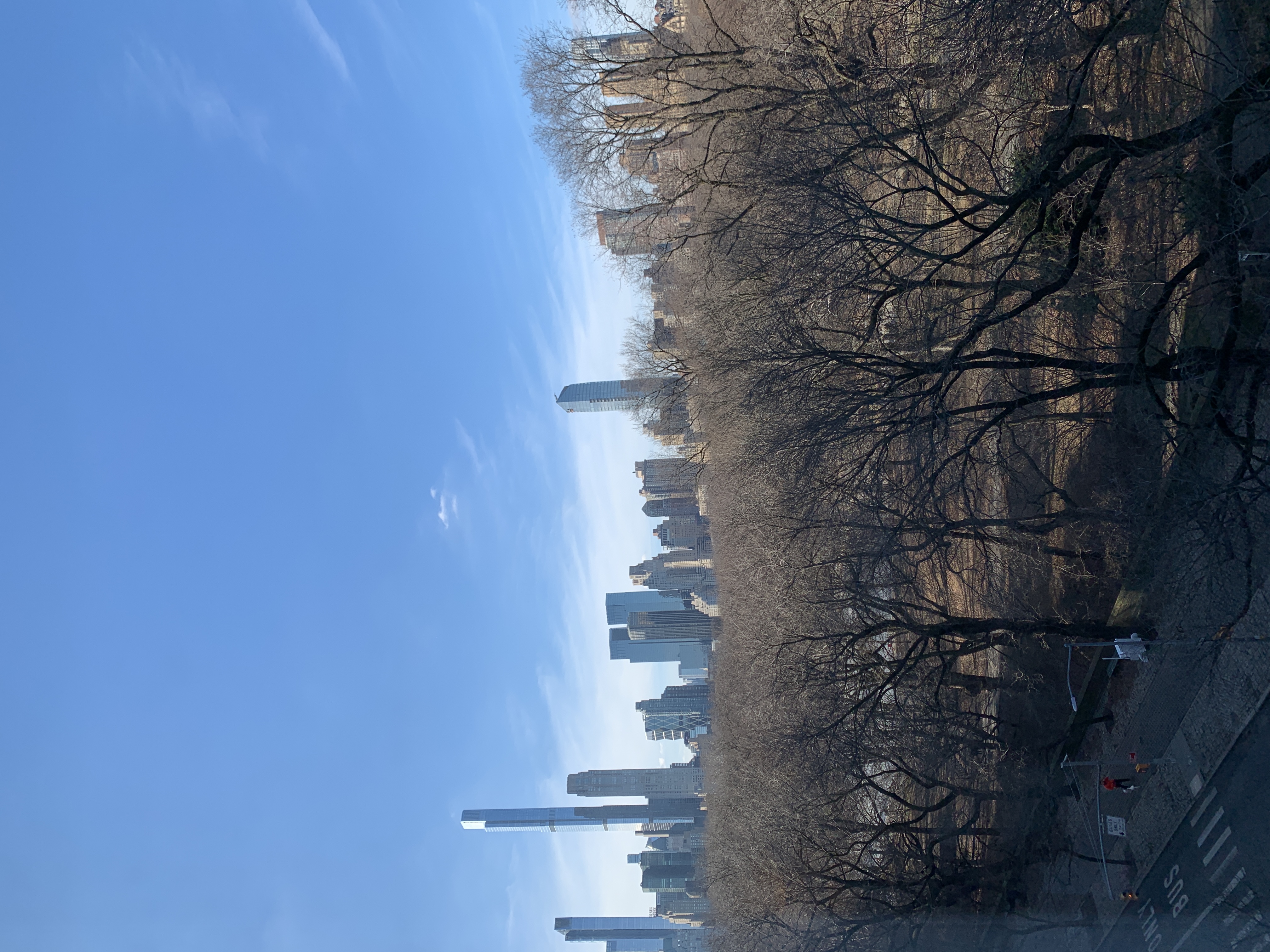 Manhattan skyline with supertall towers above Central Park in winter