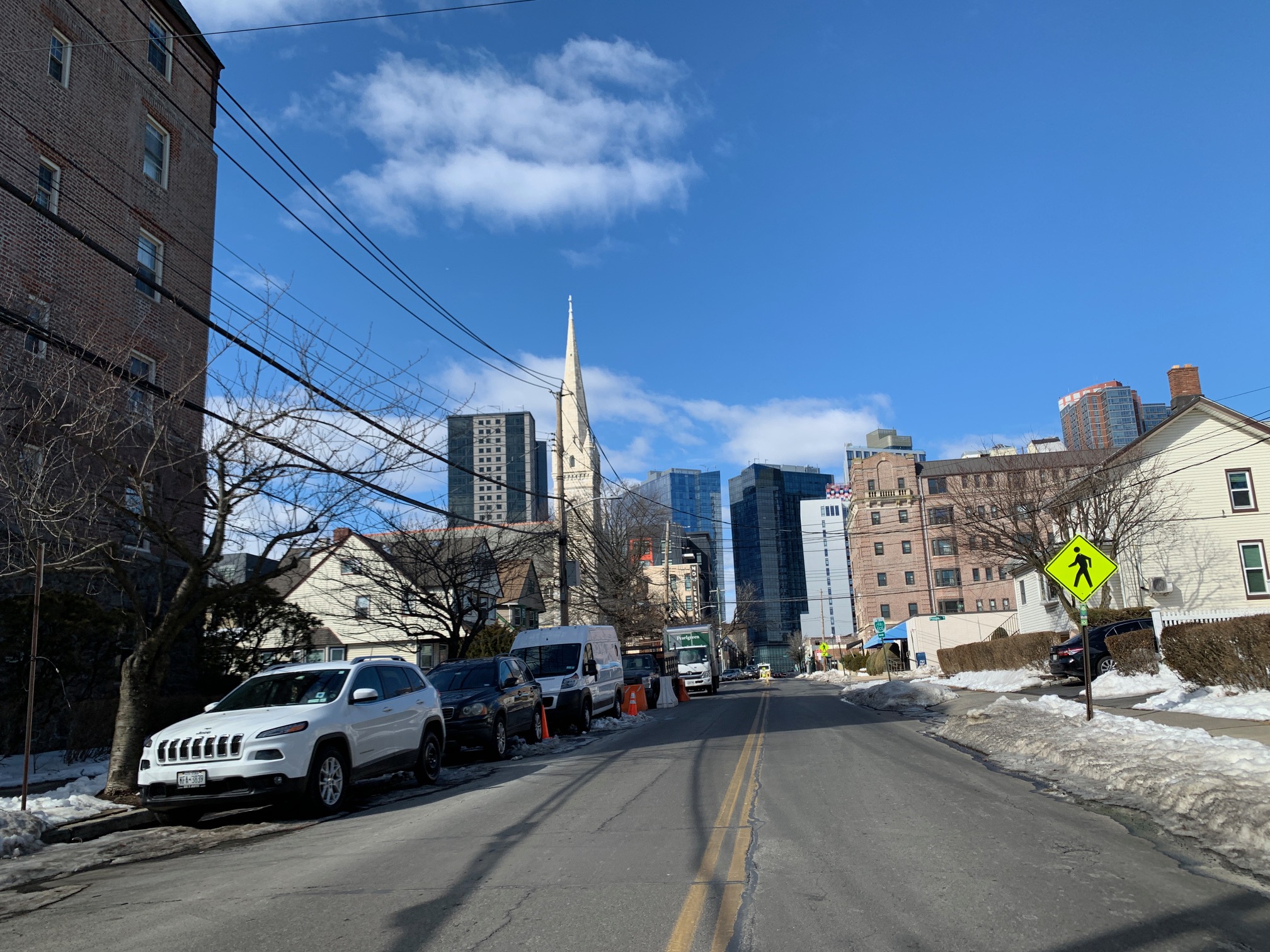 New Rochelle street scene showing residential and high-rise development